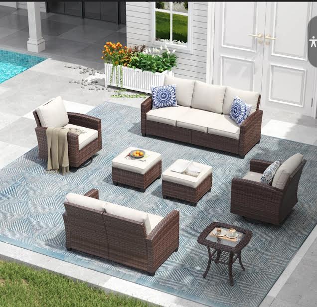 Patio Furniture - Hand-Woven Wicker Outdoor Ottoman (2 available)