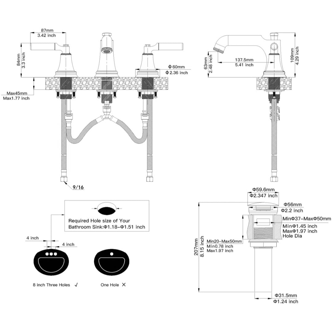 Faucet - Widespread 2-Handle Bathroom Faucet with Drain Assembly - WF12.4.25