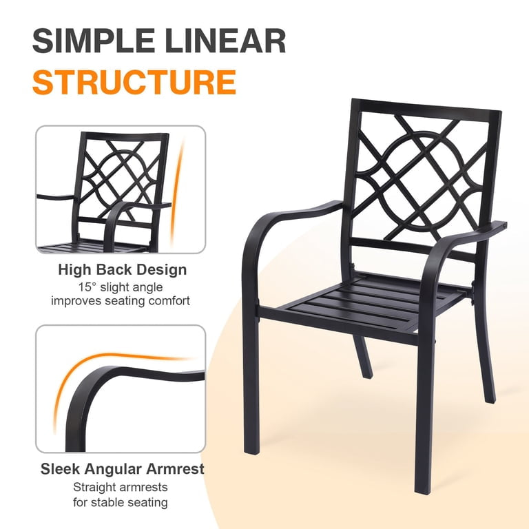 Patio Chair Set of 2 - Aoodor Patio Dining Chairs Set of 2, Stackable Metal High Back Chairs Set for Lawn, Garden, Yard, Deck, Porch and Poolside, Outdoor Modern Bistro Cafe Chairs