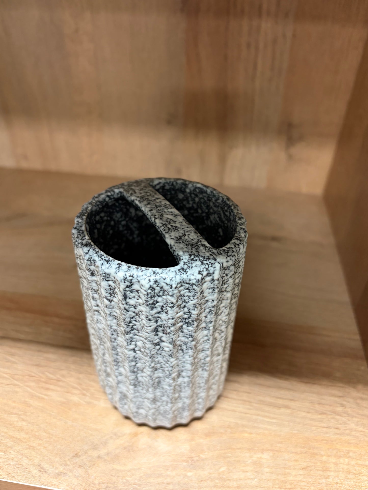 Toothbrush Holder - Black and White Ceramic