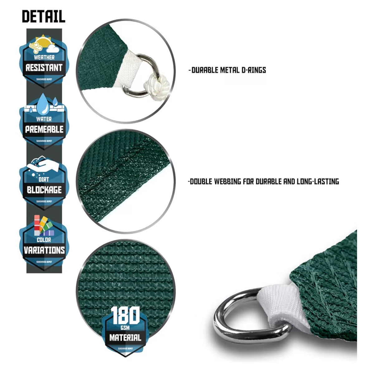 Shade Sail - 12 x 12 x 12 Green Shade Sail with Hardware