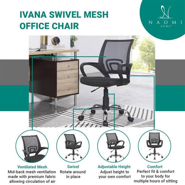 Office Chair - Mid-Back Mesh Swivel Rolling Office Chair with Adjustable Height