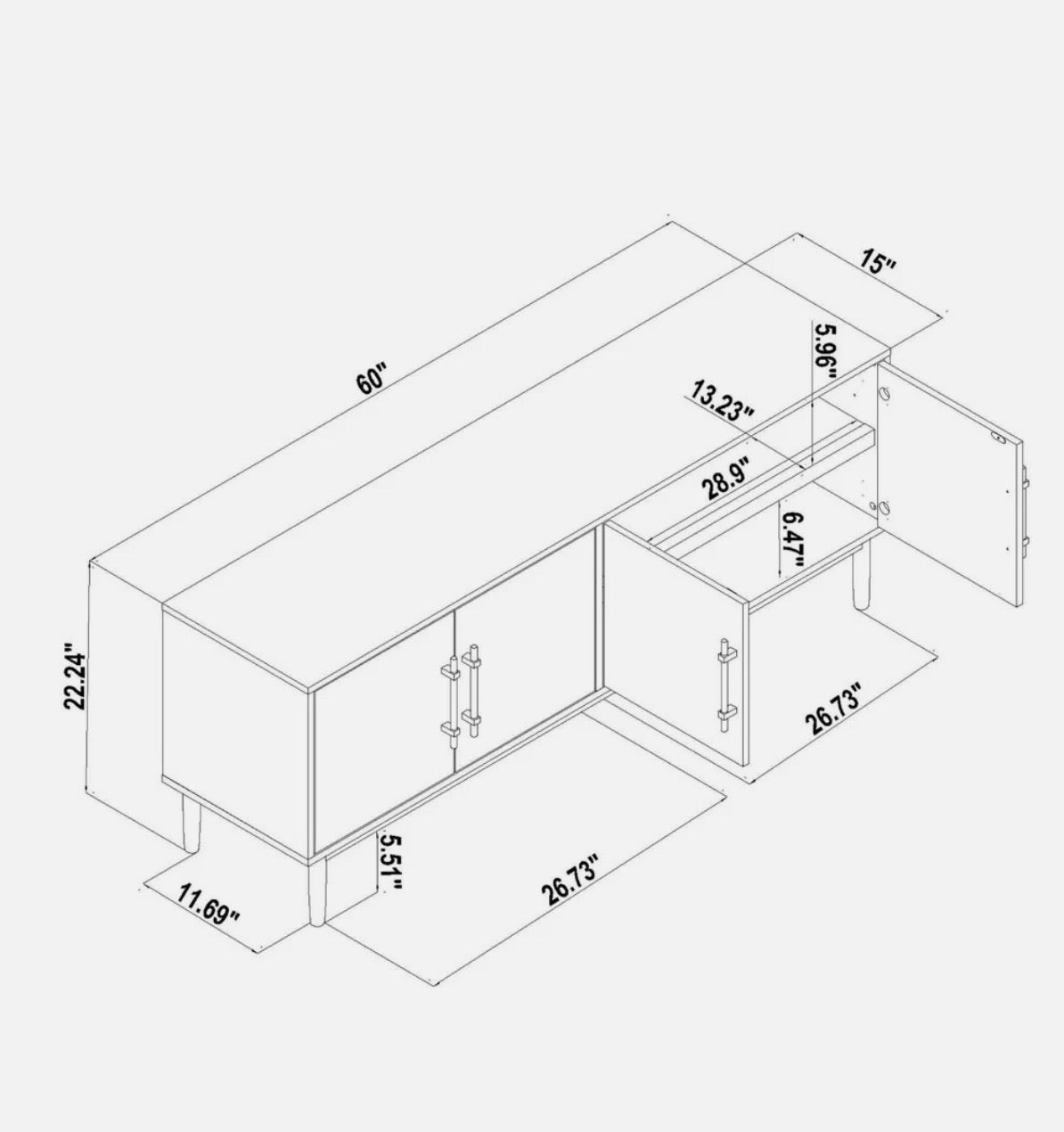 Media Stand - Ellery Luxe Media Stand for TVs up to 60” (60” W x 15 1/4” D x 22 1/2” T)