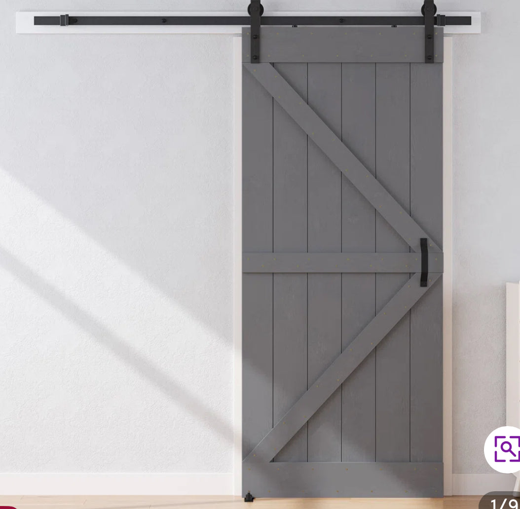 Door - 84" H x 52" Solid Wood Paneled Barn Door with Installation Hardware kit