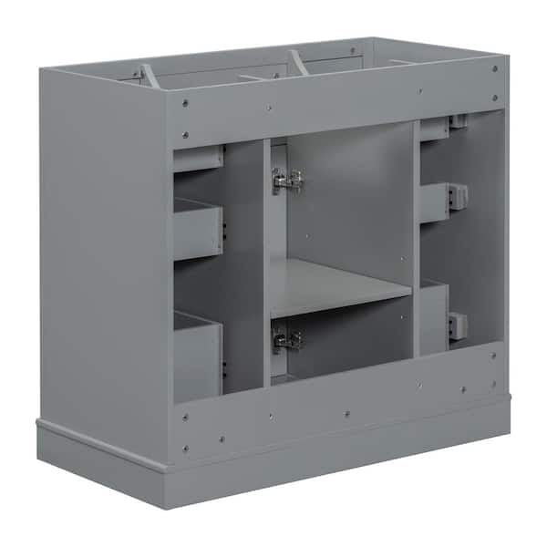 Bathroom Vanity - 36 in. Freestanding Rectangular Bath Vanity Cabinet without Top in Gray with Soild Wood Frame, 6 Drawers and 1 Door