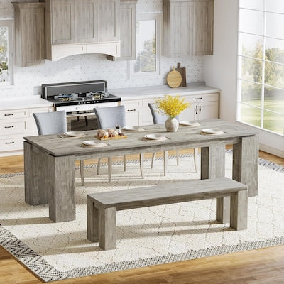 Dining Table - Tribesigns Grey Farmhouse Rectangle Dining Table 86.6 L x 29.5 H with Thick Legs