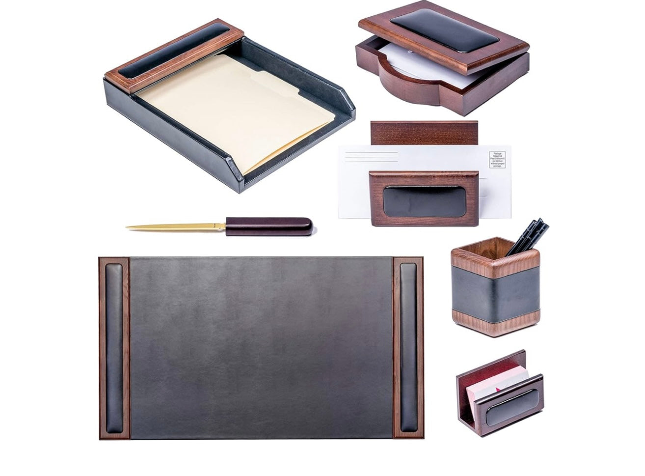 Home Decor - Desk Set Wood And Leather - WF9.25.25