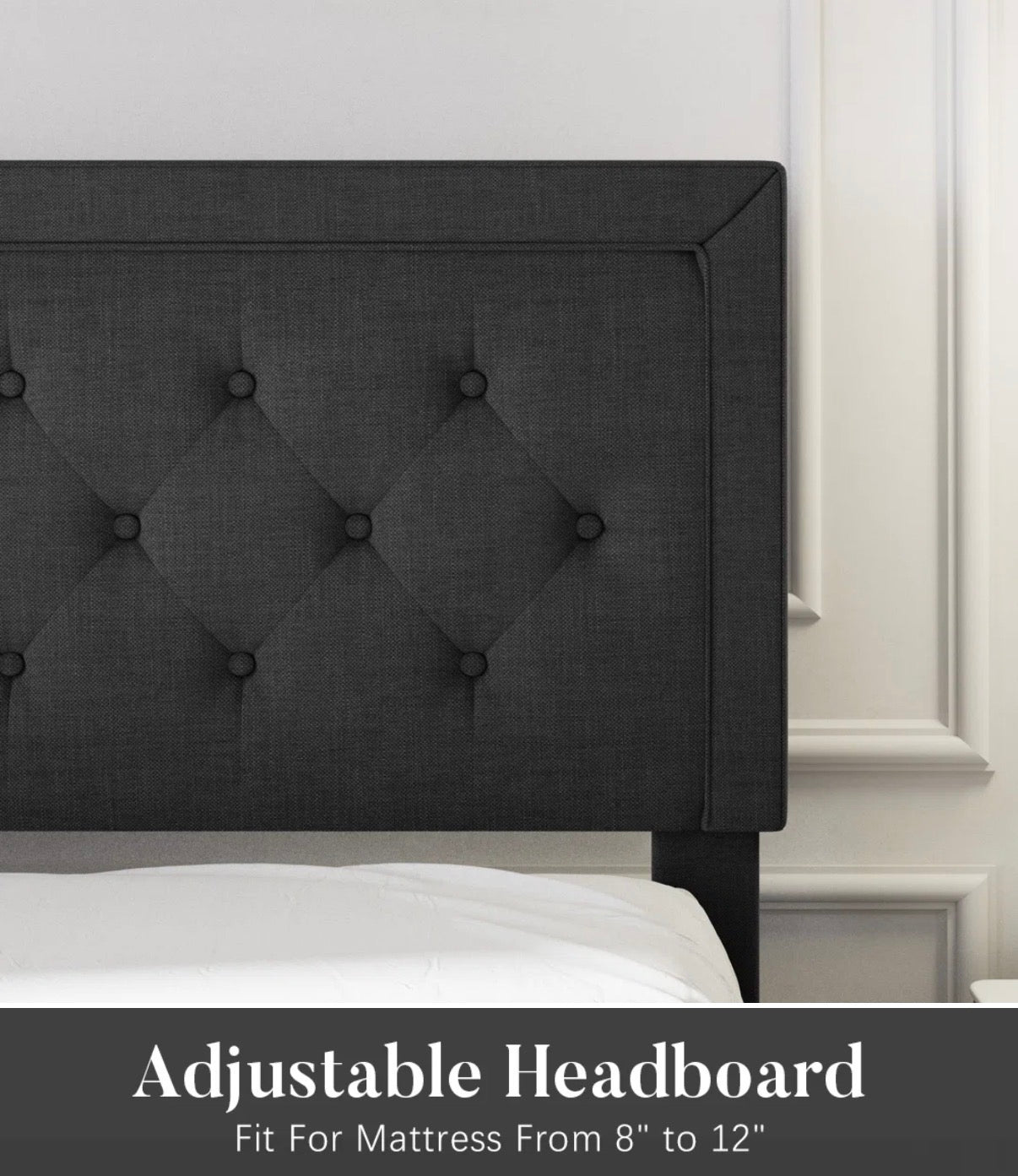 Bed - King Size Hegg Linen Tufted Upholstered Platform Bed with Wood Slats