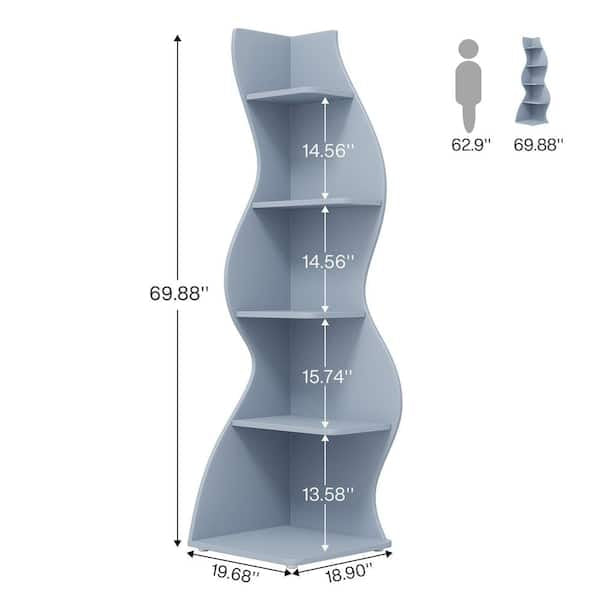 Bookcase - Eulas 69.8 in. Tall Blue Engineered Wood 5-Shelf Standard Bookcase Corner Shelf with Storage