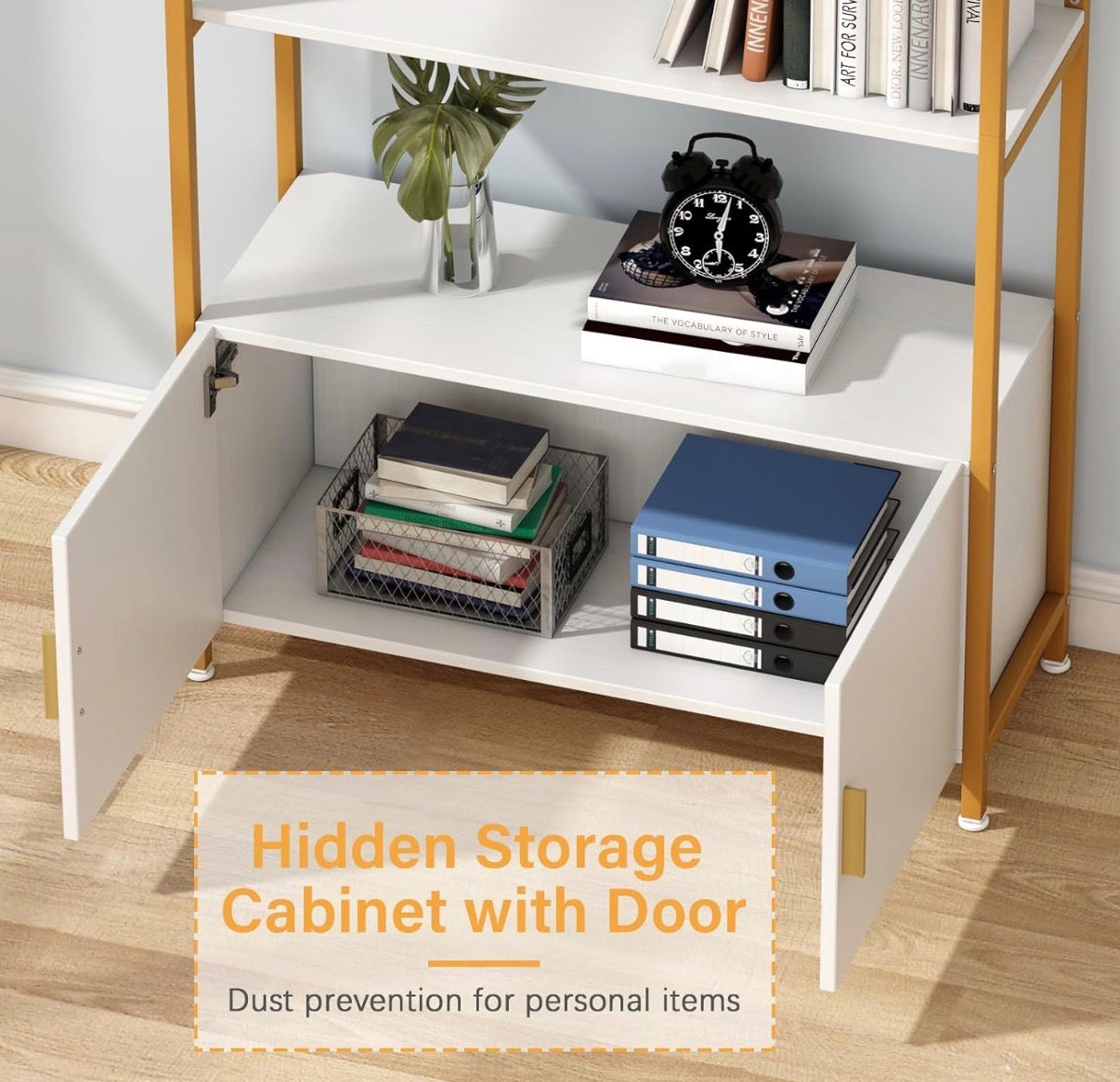 Bookcase - Jehiatek Gold Bookshelf, Arched Bookcase with Doors Storage, 71" Tall