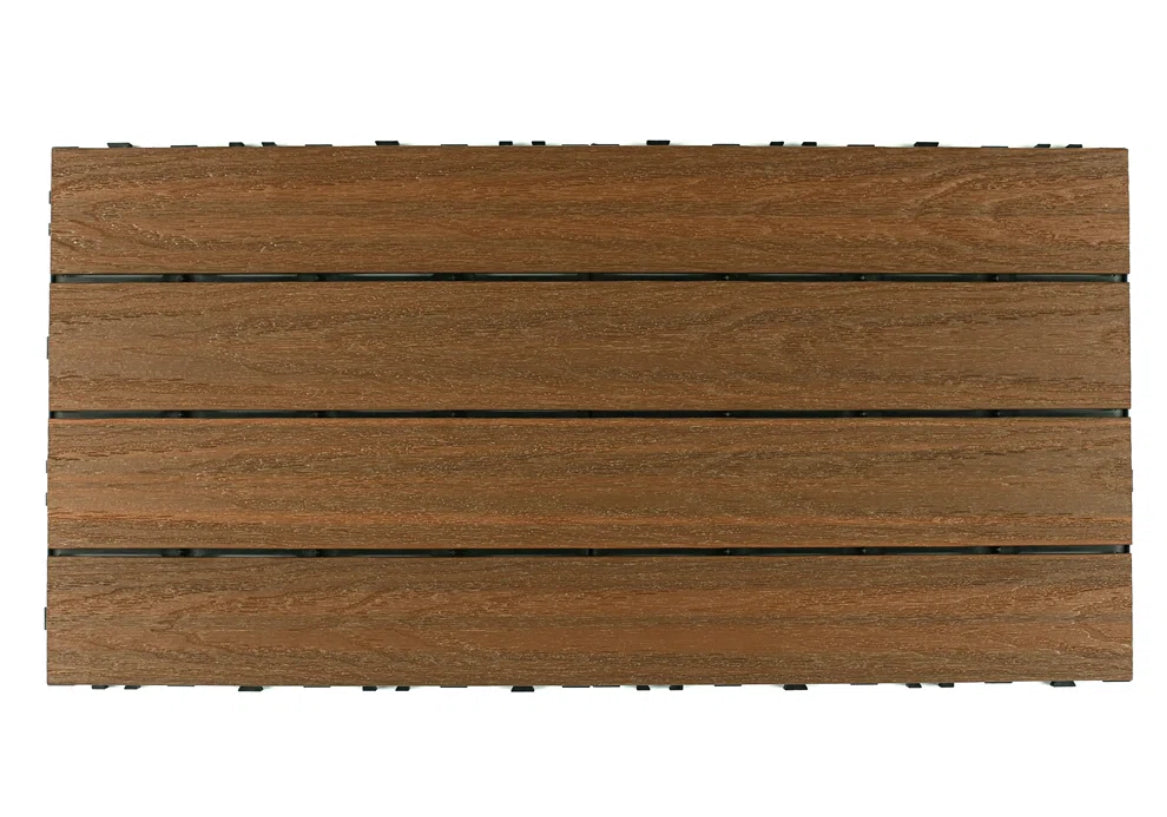Deck Tile - NewTechWood UltraShield Natural 2 ft. x 1 ft. Quick Deck Outdoor Composite Deck Tile in Peruvian Teak (20 sq. ft. Per Box)