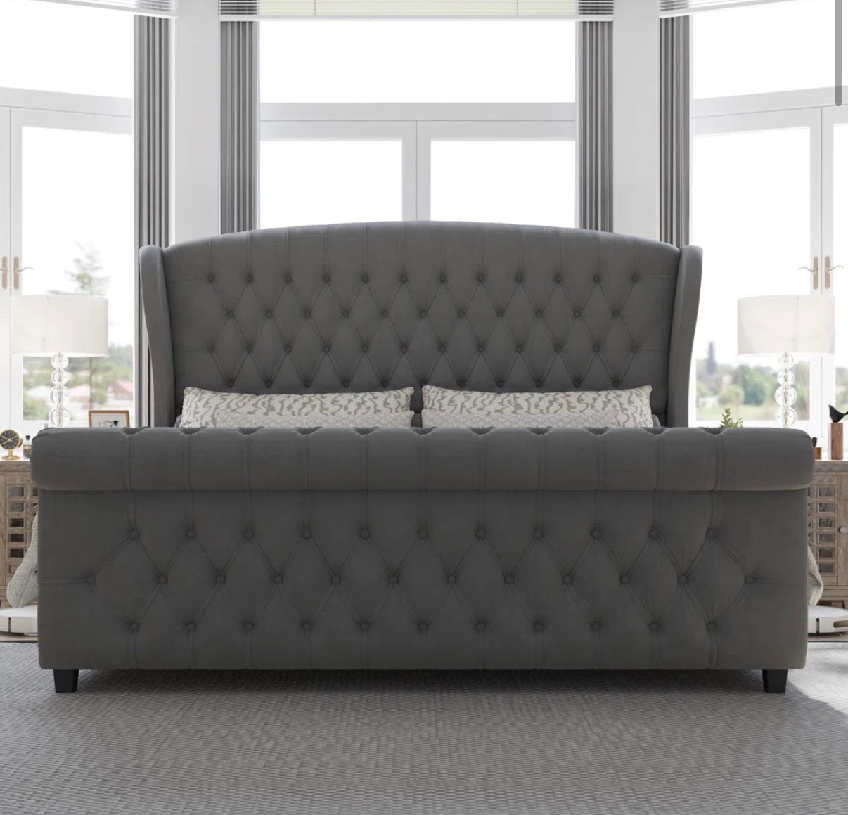 Bed - Queen Size Dulane Upholstered Scroll Wingback Tufted Bed