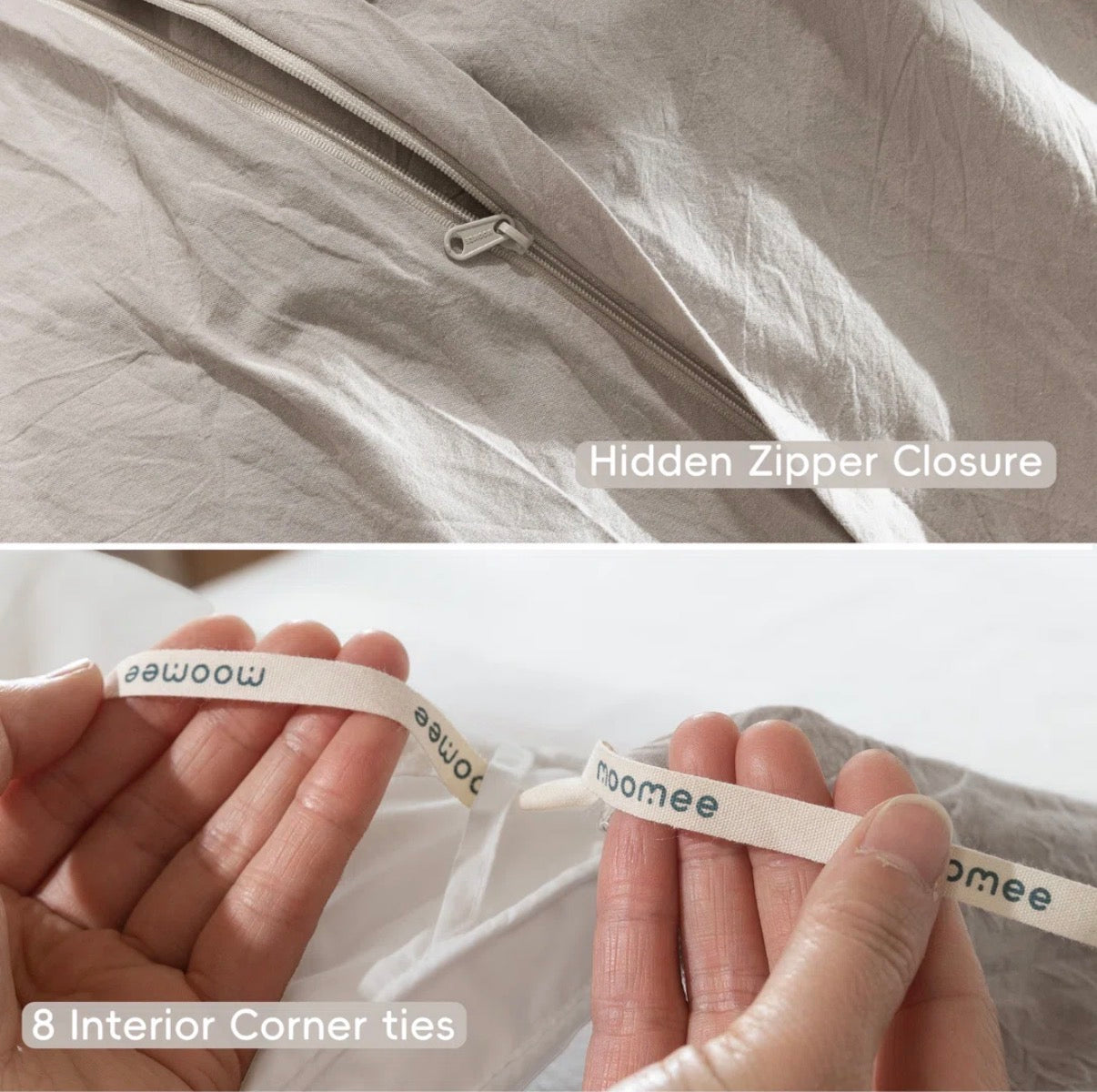 Bedding - Super Queen Size MooMee Bedding Duvet Cover Set 100% Washed Cotton Linen Like Textured Breathable Durable Soft Comfy (Solid Light Tan, Super Queen 90"x98")