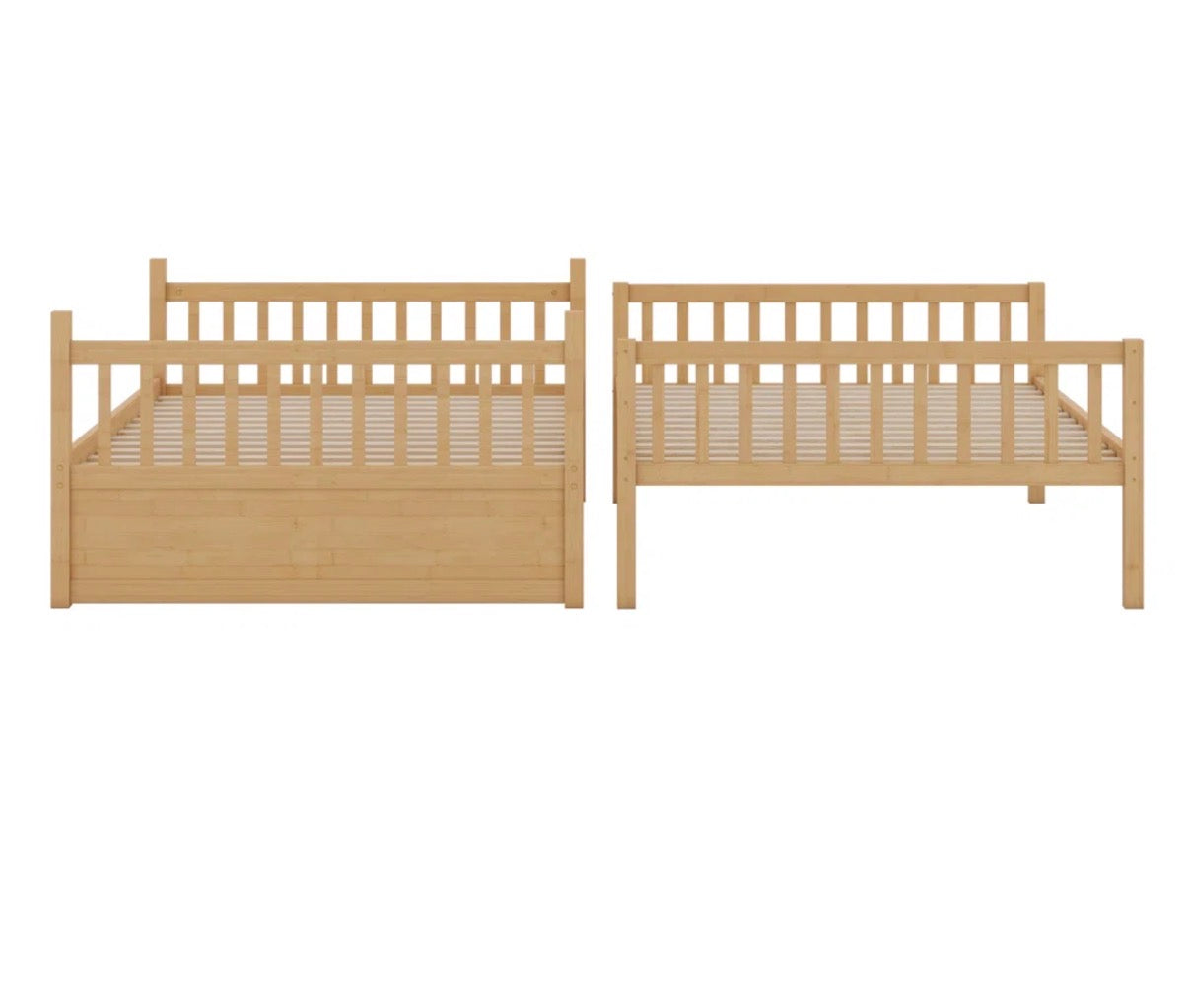 Bed - Full over Full with Trundle-Saving Wood Bunk Bed Featuring A Trundle And Convertible Design