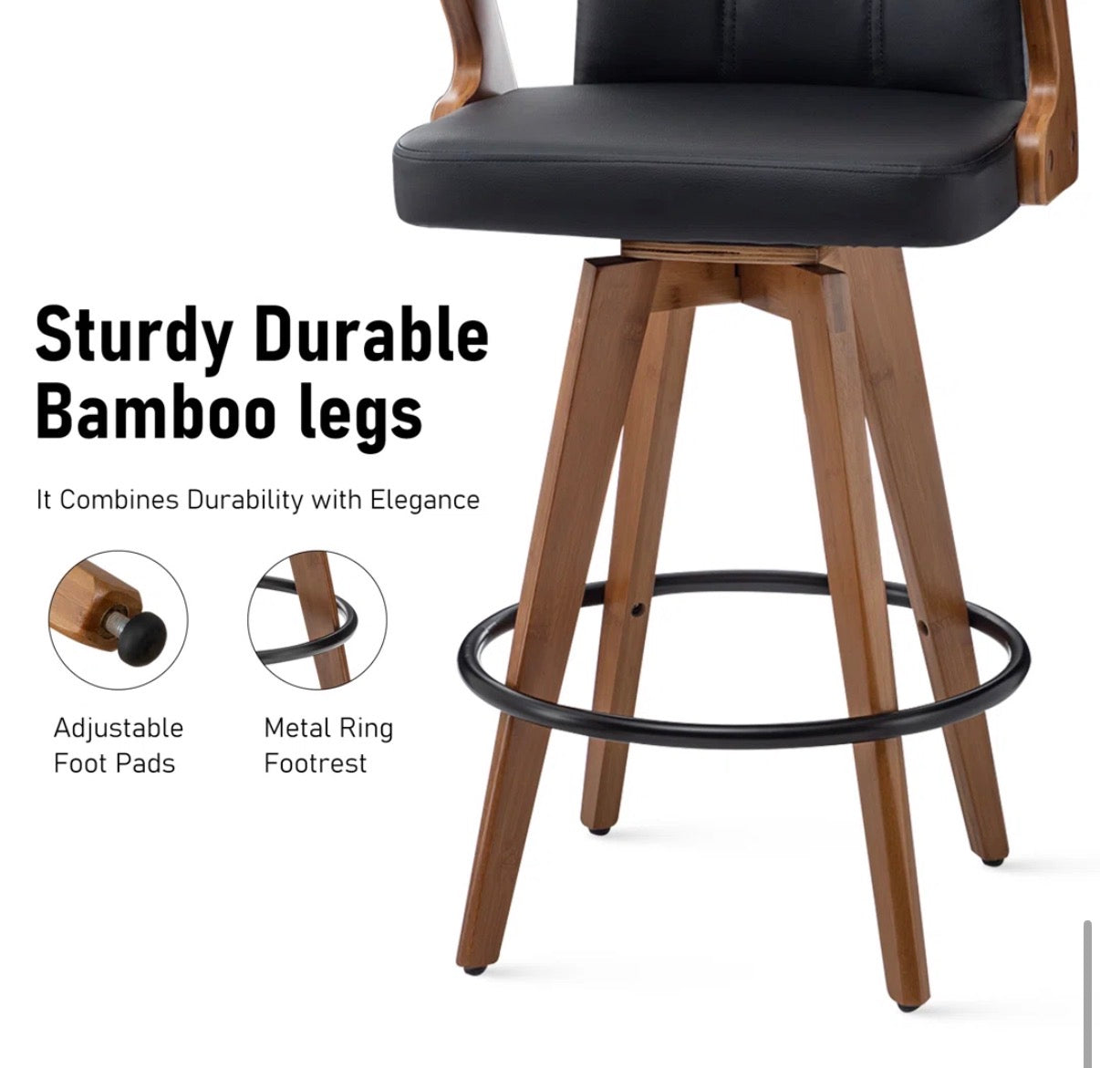Barstool Set of 2- 30” Lorant Faux Leather and Bamboo