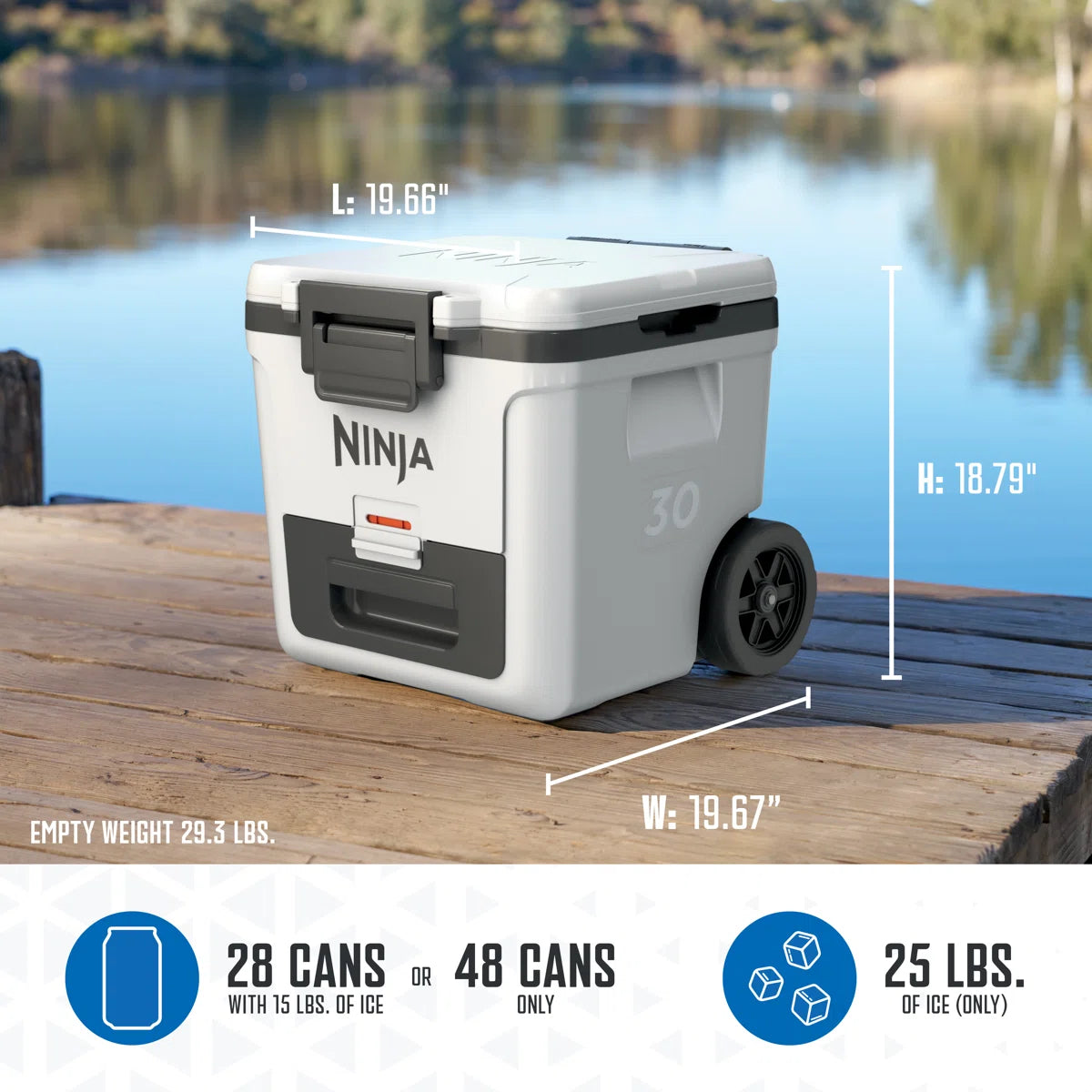 Outdoor - Cooler Ninja FrostVault 30qt Wheeled with Dry Zone, Integrated Fridge-Temp Dry Storage Drawer, Premium Heavy-Duty Insulated, Keeps Ice for Days - WF9.25.25