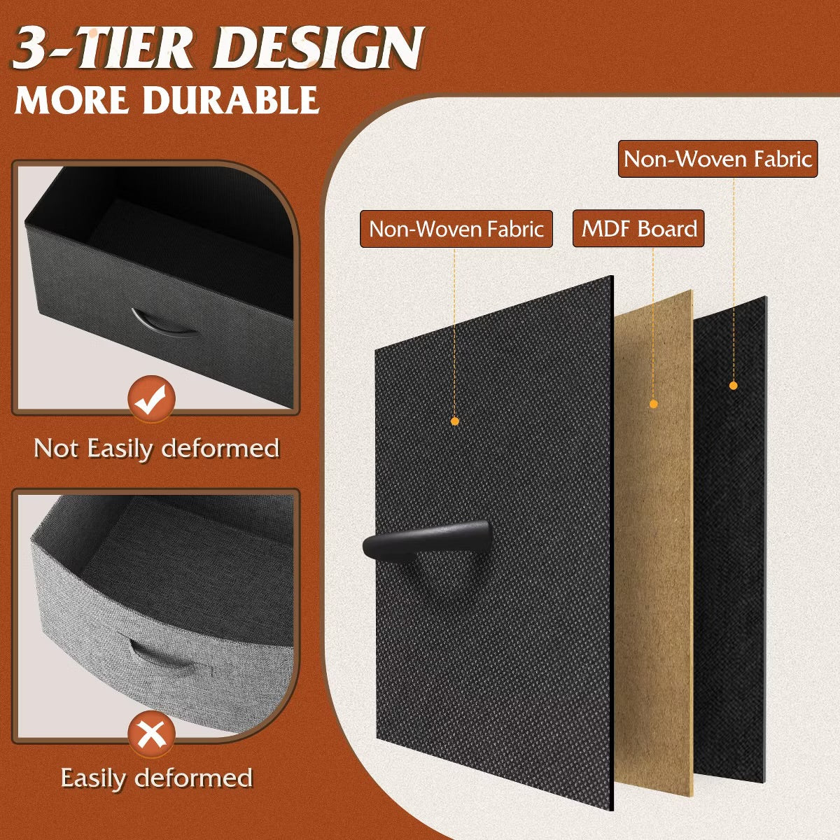 Fabric Dresser - Tall 8-Drawer Fabric Dresser, Storage Tower with Fabric Bins, Double Chest of Drawers Organizer, Charcoal Black