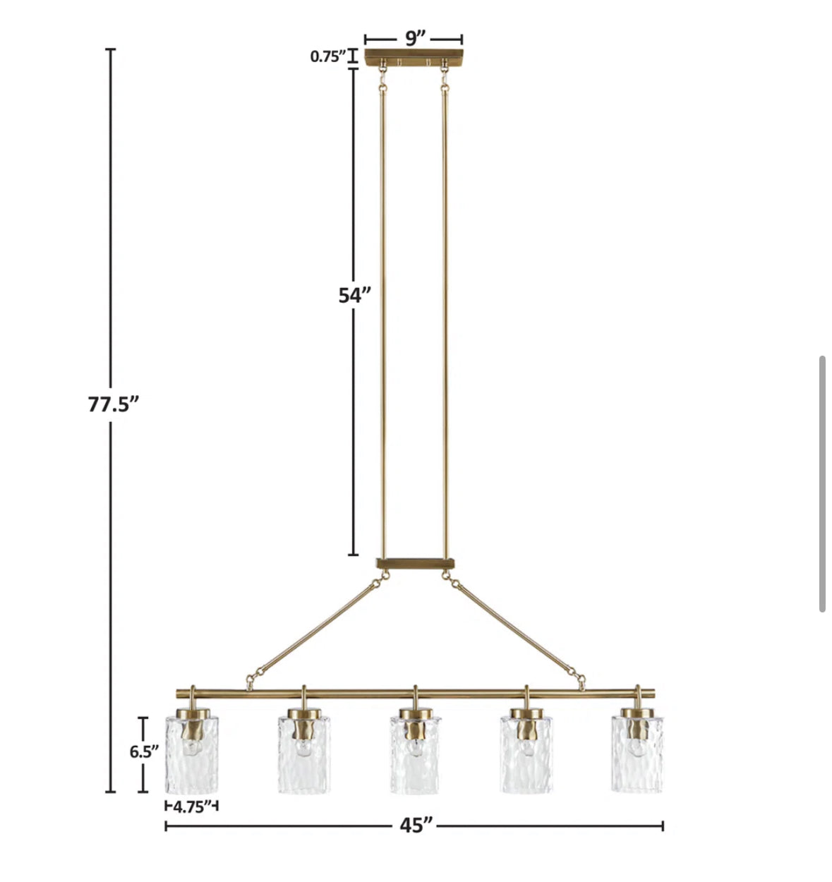 Chandelier - 5 light Linear Chandelier with Textured Glass Shades