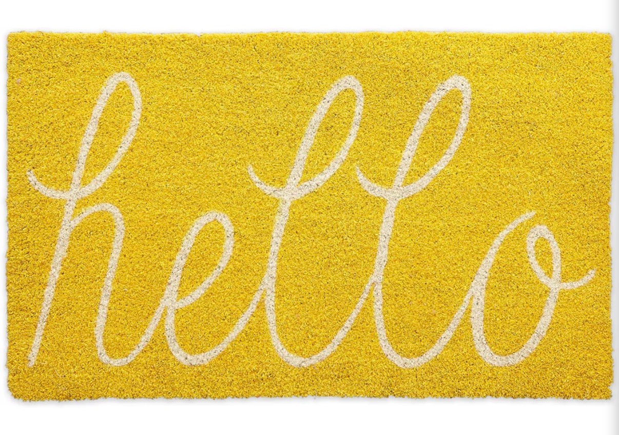 Rug - Hello Coir Fiber Doormat Non-Slip Durable Outdoor/Indoor, Pet Friendly, 17.5x29.5, Yellow
