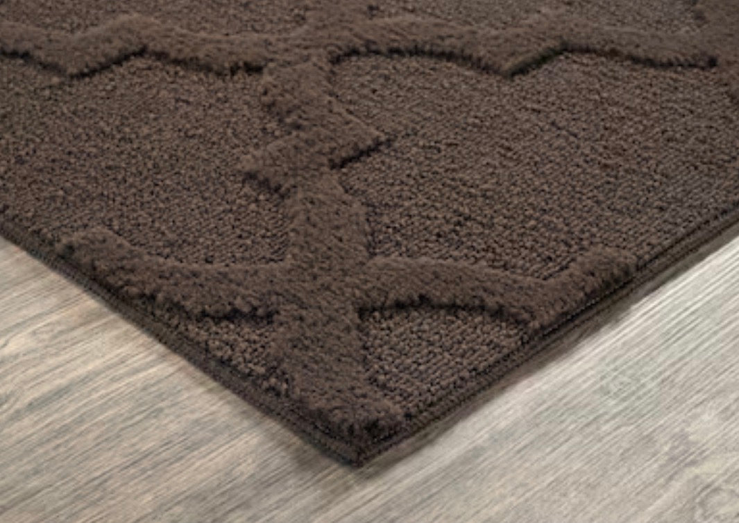 Rug - 4' x 6' Garland Rug Quatro Mocha Cut-Loop Trellis Area Rug –Soft, Comfortable