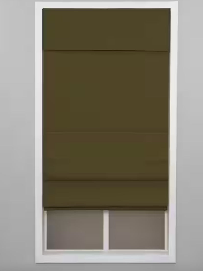 Blind - 23” W x72” L Dark Khaki Green Roman 100% Cotton Cordless Blackout - WF9.25.25
