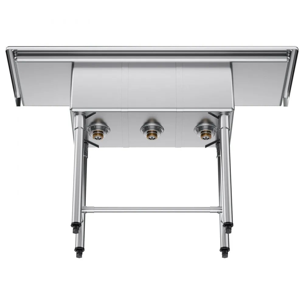 Sink - VEVOR 3 Compartment Sink, 18-Gauge 304 Stainless Steel, 10" x 14" x 10" Bowl Size, 3 Bay Commercial Kitchen Prep & Utility Sink with 2 Drainboards and Backsplash for Restaurant, Food Truck & Home Use