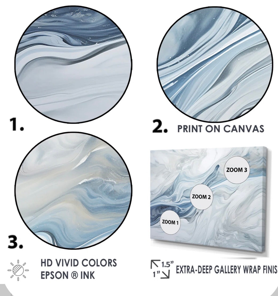 Canvas Art - 44” x 34” Grey & Blue Glacier Charm Liquid Art