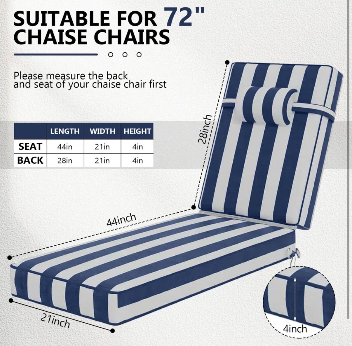 Chaise Cushion Set - 4PCS Outdoor Chaise Cushion Set 72 x 21 x 4