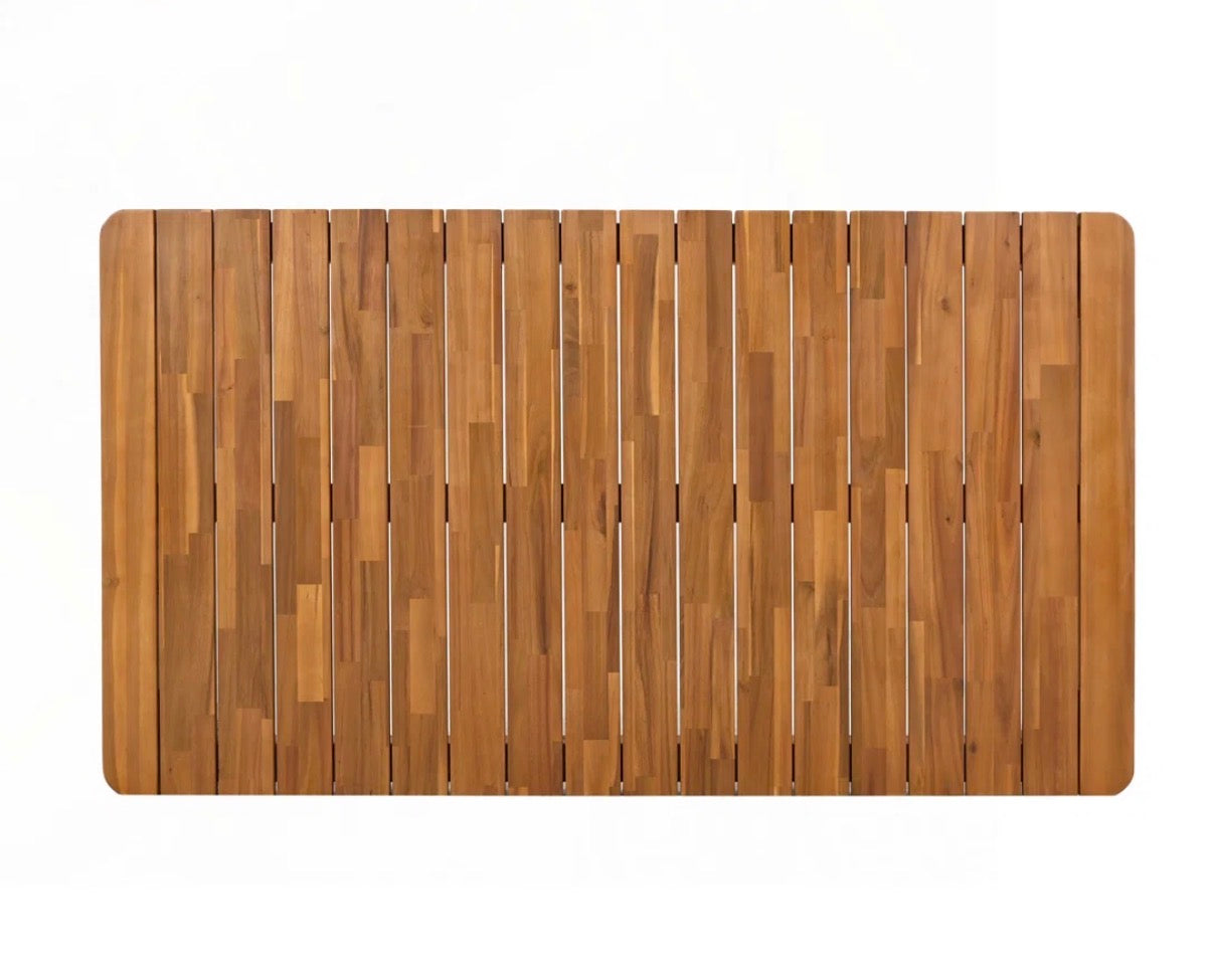 Outdoor Table - 59" x 35" Solid Acacia Wood Rectangular Slatted Table