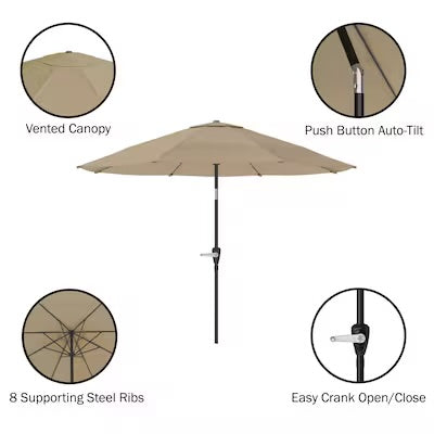 Umbrella - Pure Garden 10-ft Steel Tan Market Patio Umbrella