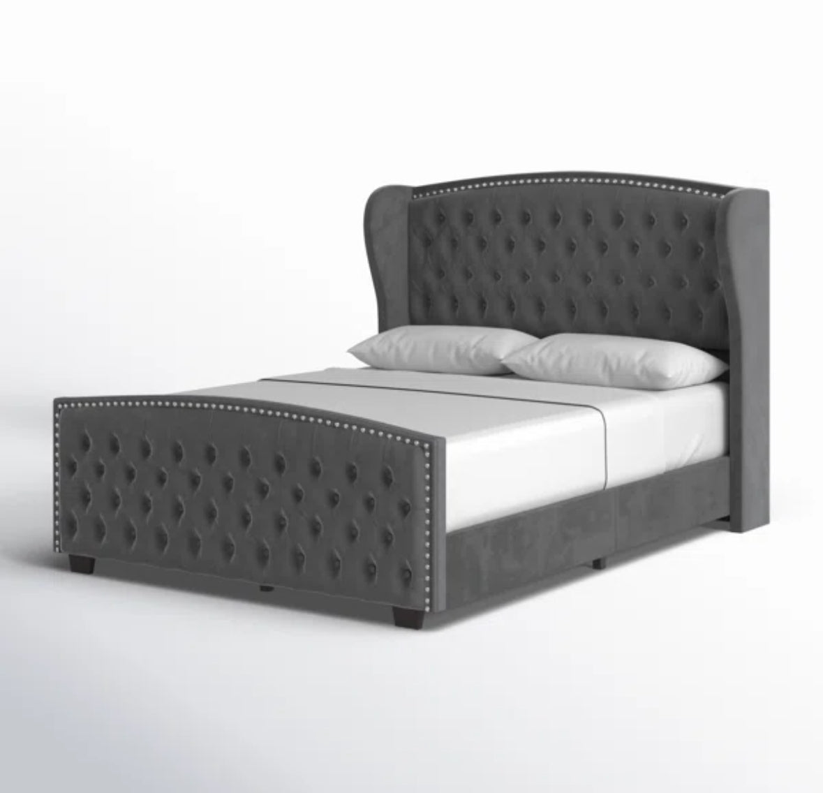 Bed - Queen Size DuJuan Deep Button Tufted Upholstered Bed with Nailhead Trim Wingback Grey - WF10.16.25