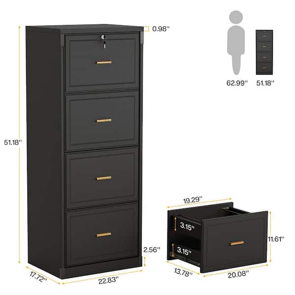 File Cabinet - Atencio 4-Drawer Black Wood 23 in. W Vertical Simple Modern Industrial File Cabinet