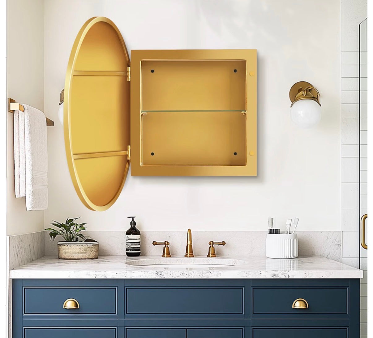 Medicine Cabinet - 20” Soges Gold Round Framed Medicine Cabinet Surface Mount Only