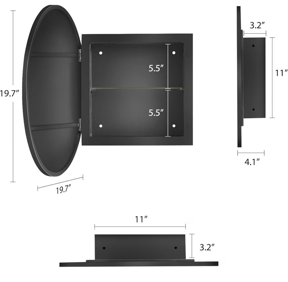 Medicine Cabinet - 20” Soges Black Round Framed Medicine Cabinet Surface Mount Only
