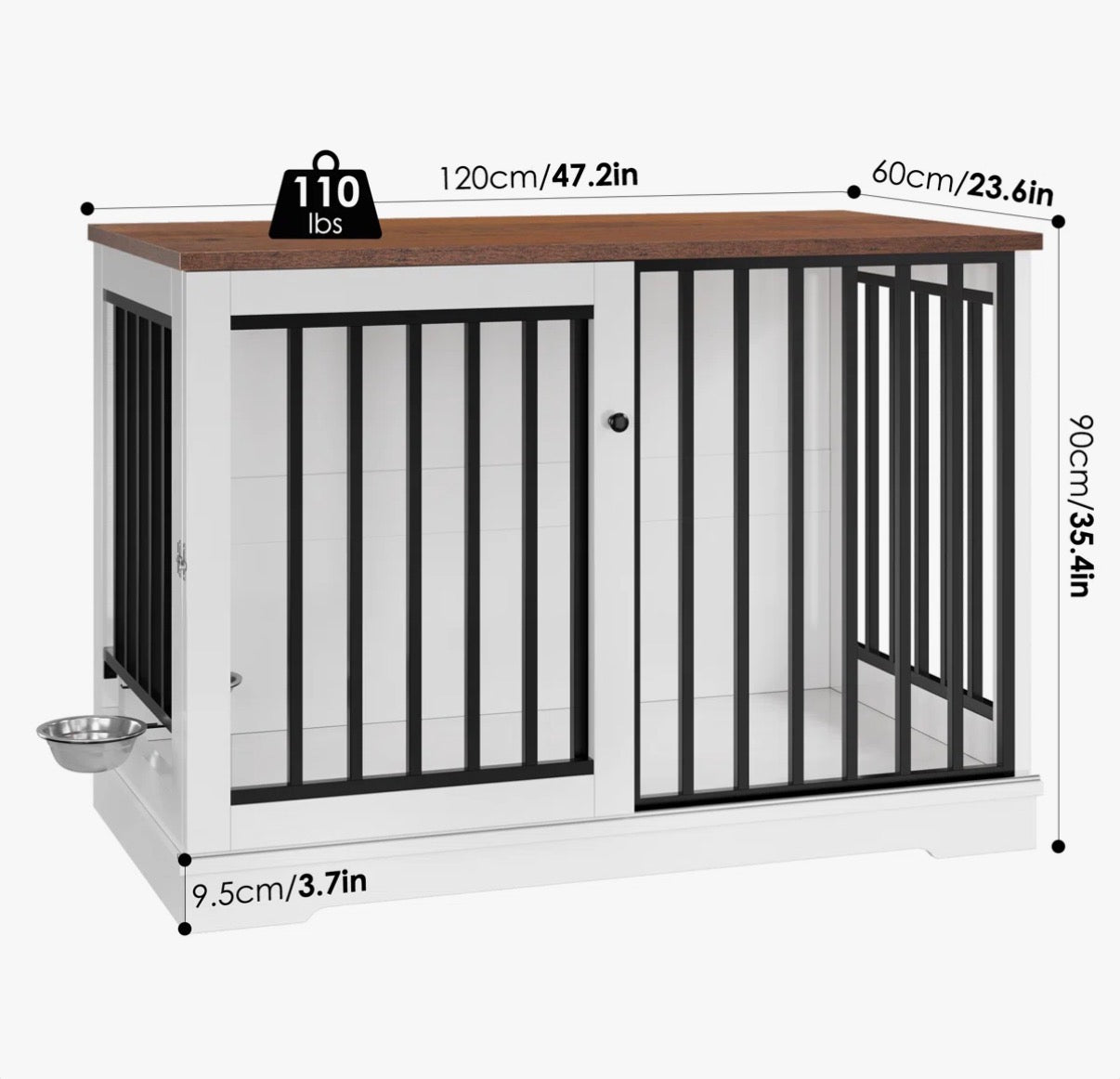 Dog Crate - 47.2''W Sturdy Large Dog Crate Furniture with 2 Feeding Bowls