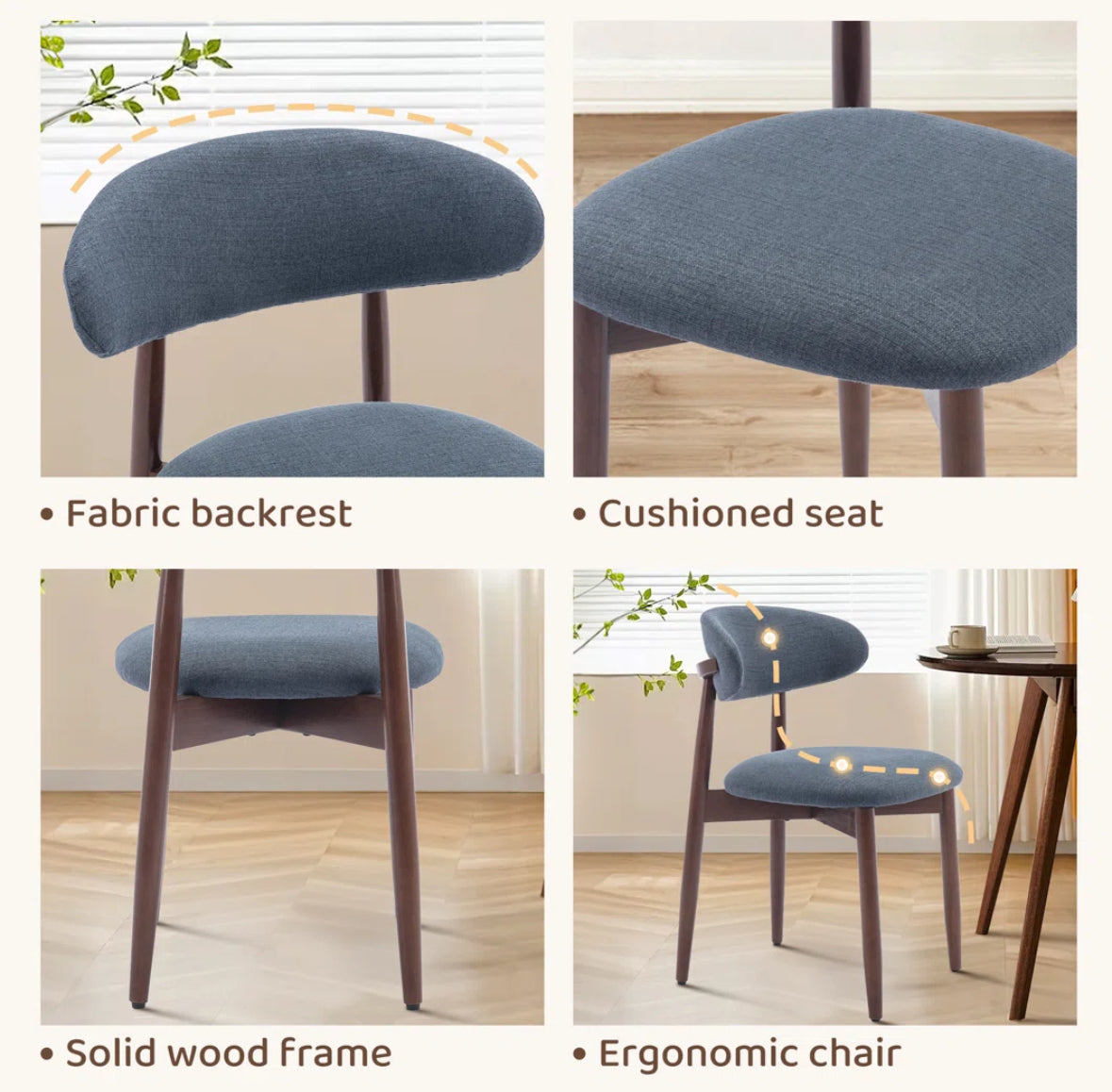 Dining Chair - Set of 2 Mid-century Modern Solid Wood Upholstered - WF11.7.25