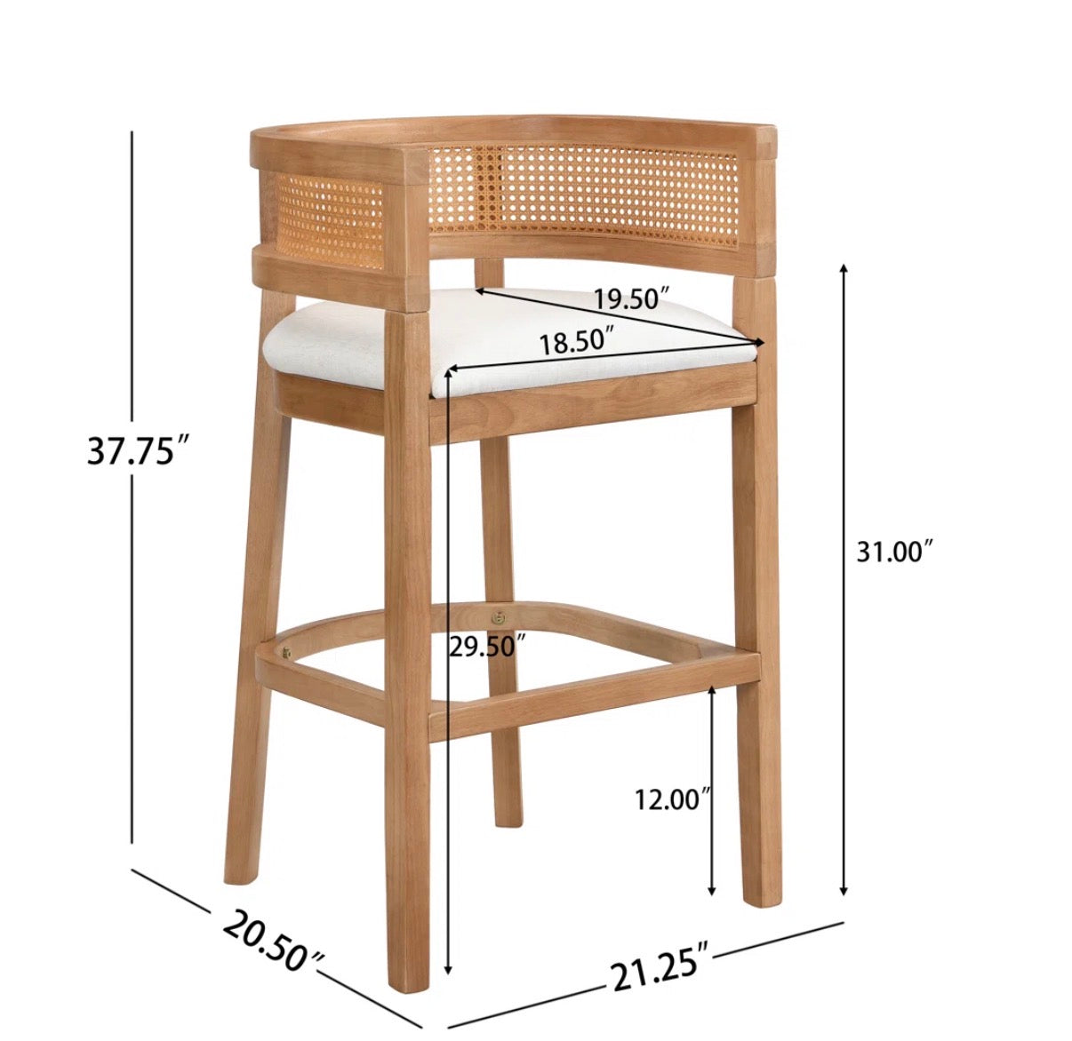 Barstool Set of 2 - 31” Oech Rubberwood Ipholstered Barstools