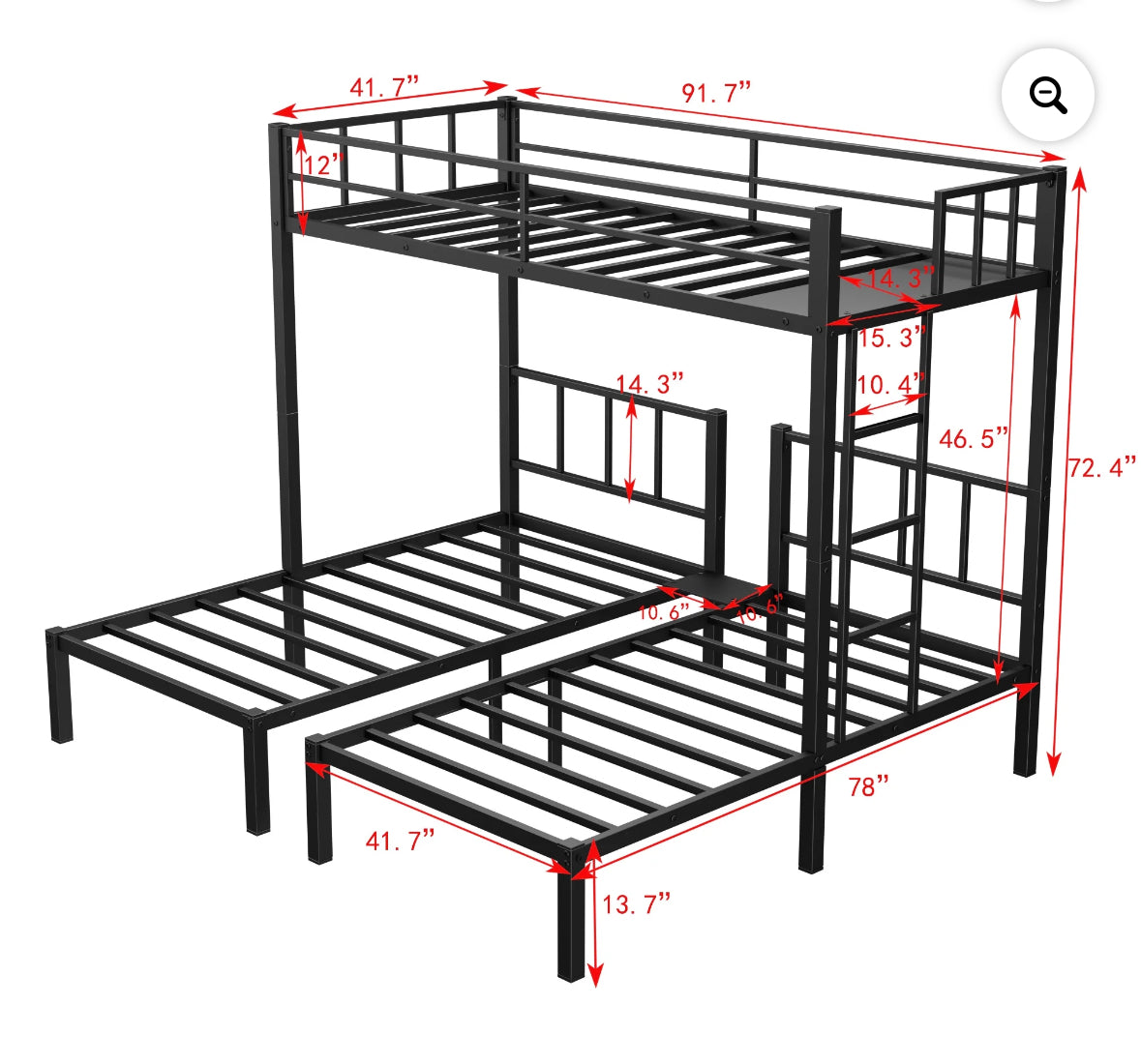 Bed - Bunk Triple Convertible Bunk Bed Black