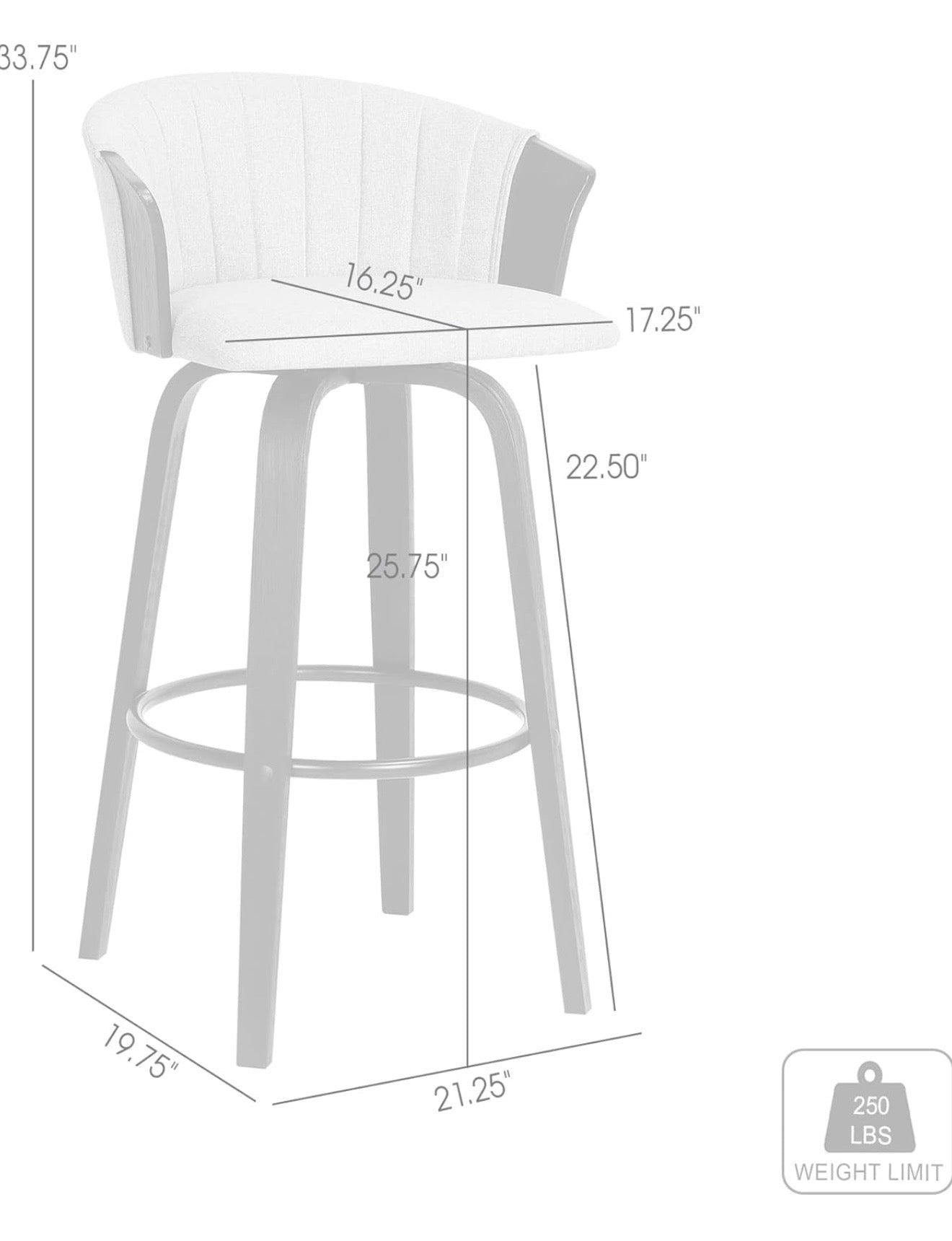Barstool Single - 25” Armen Grey Midcentury Swivel Barstool - WF11.7.25