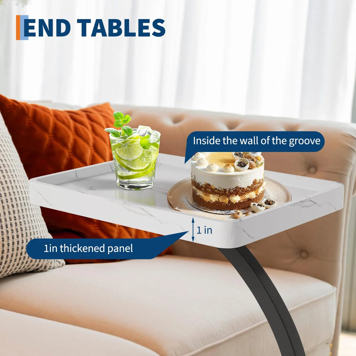 Side Table - Garvee C Table End Table Wiht 360°Swivel Wheels Side Table for Sofa Living Bedroom Bedside Coffee Small Spaces, White