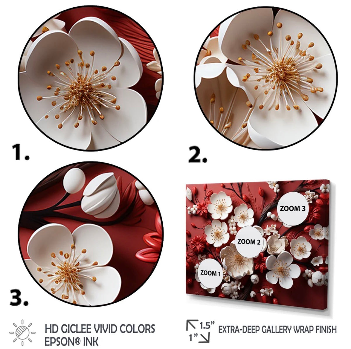 Framed Print - 32" x 24" White And Red Orchid Flower Branches V - Abstract Floral Wall Art