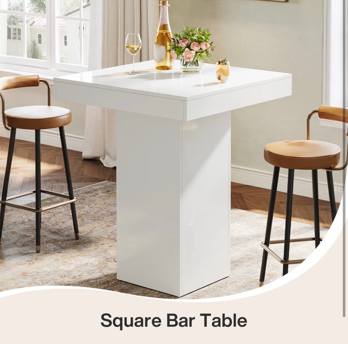 Dining Table - 39.4" Tall Square Dining Table, Modern Counter Height Bar Table Pub Cocktail Table for Dining Room, Tavern, Coffee Corner, Party
