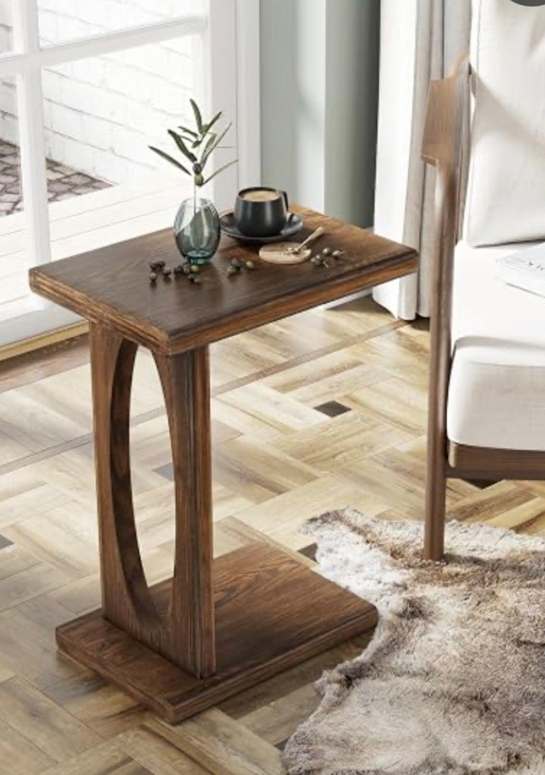 End Table - Solid Wood C-Shaped Table