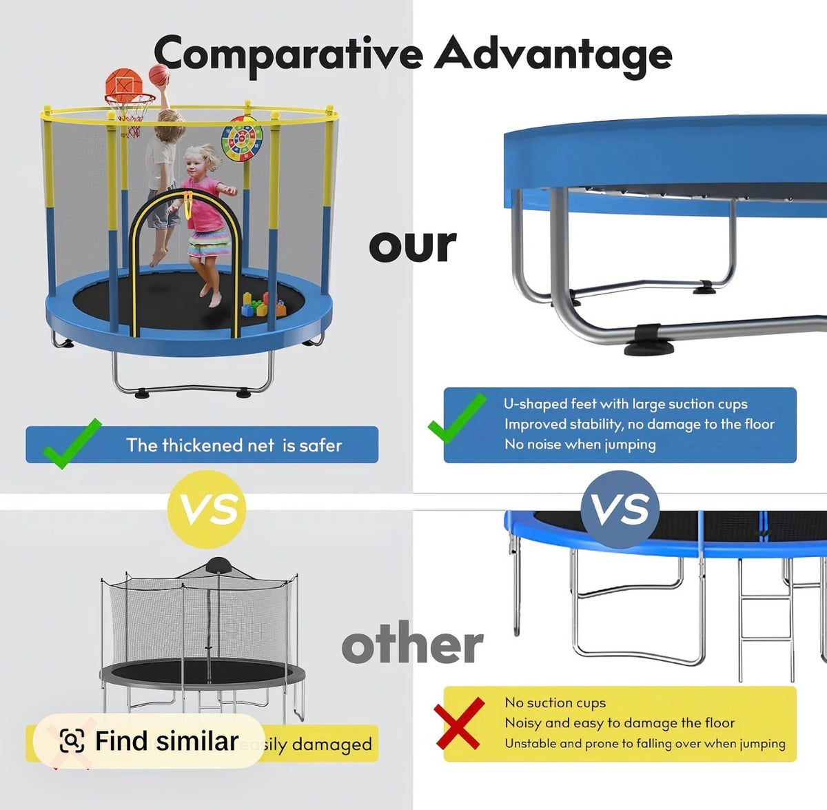 Trampoline - 6 FT Indoor Trampoline for Kids Ages 1-8,Indoor and Outdoor Children's Trampoline with Safety Enclosure Net