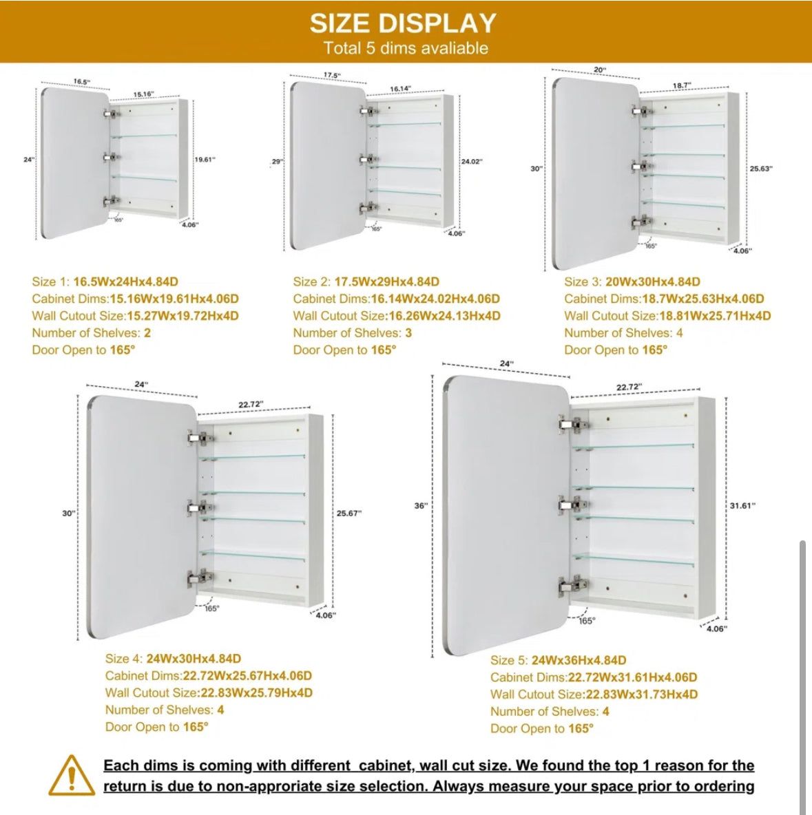 Mirror - 24” H x 16.5” W x 4” D Garnes Recessed or Surface Mount Framed Medicine Cabinet with Adjustable Shelves