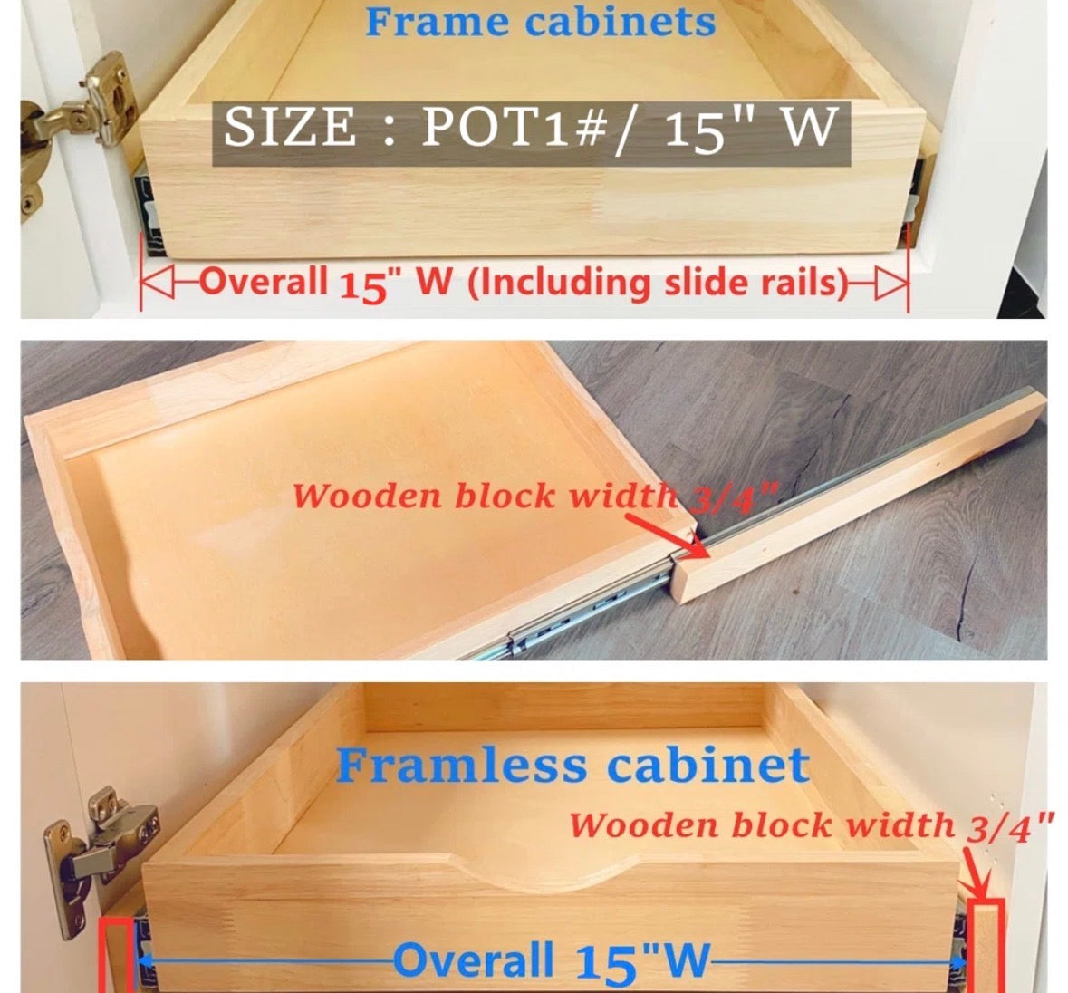 Kitchen Organizer - 15” W x 21” D Pull Out Drawer Cabinet Shelf - WF1.3.26