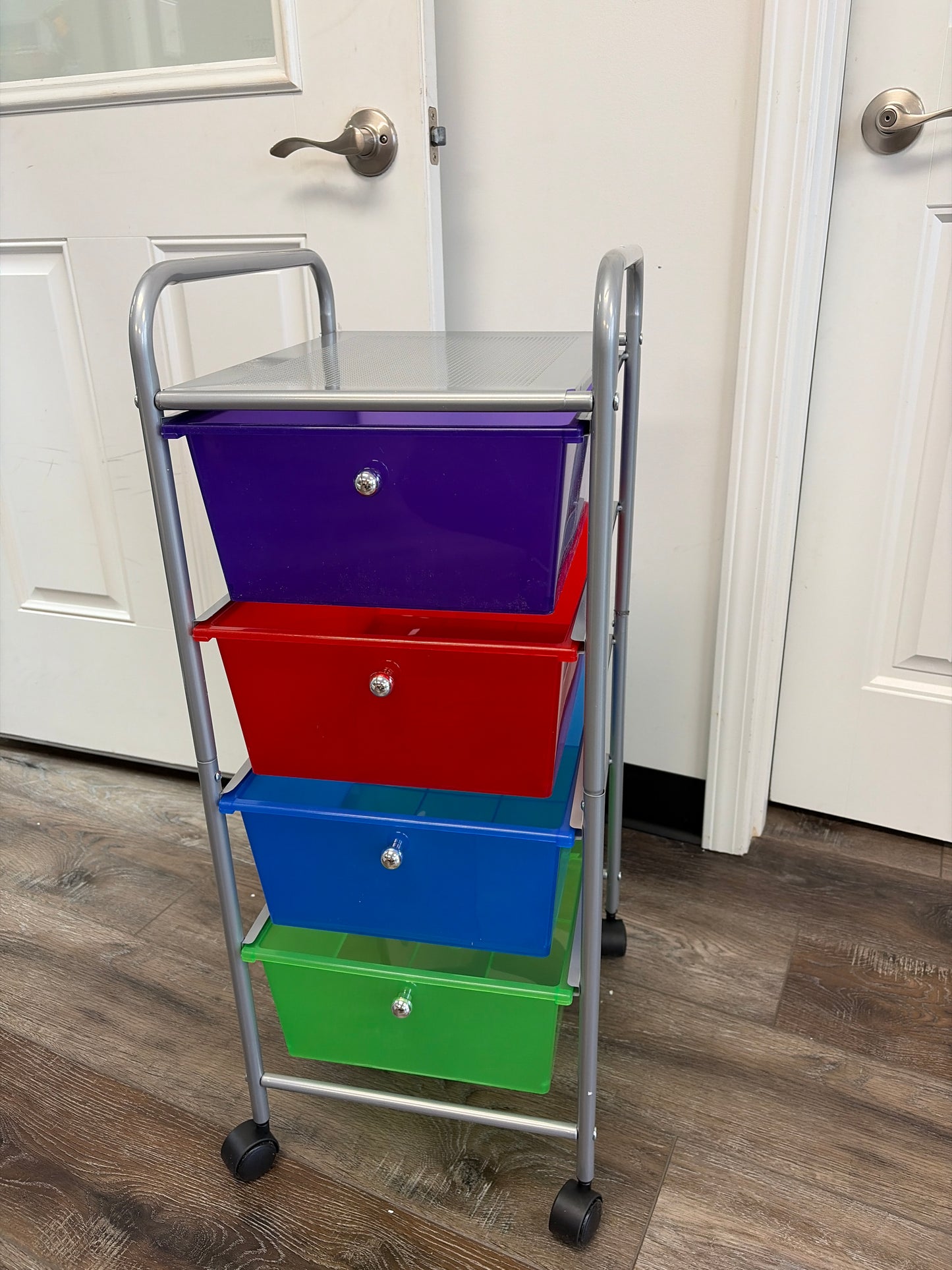 Organization - Mind Reader Rolling Cart with Drawers, 12.75"L x 15.25"W x 30"H (some damage see all photos)