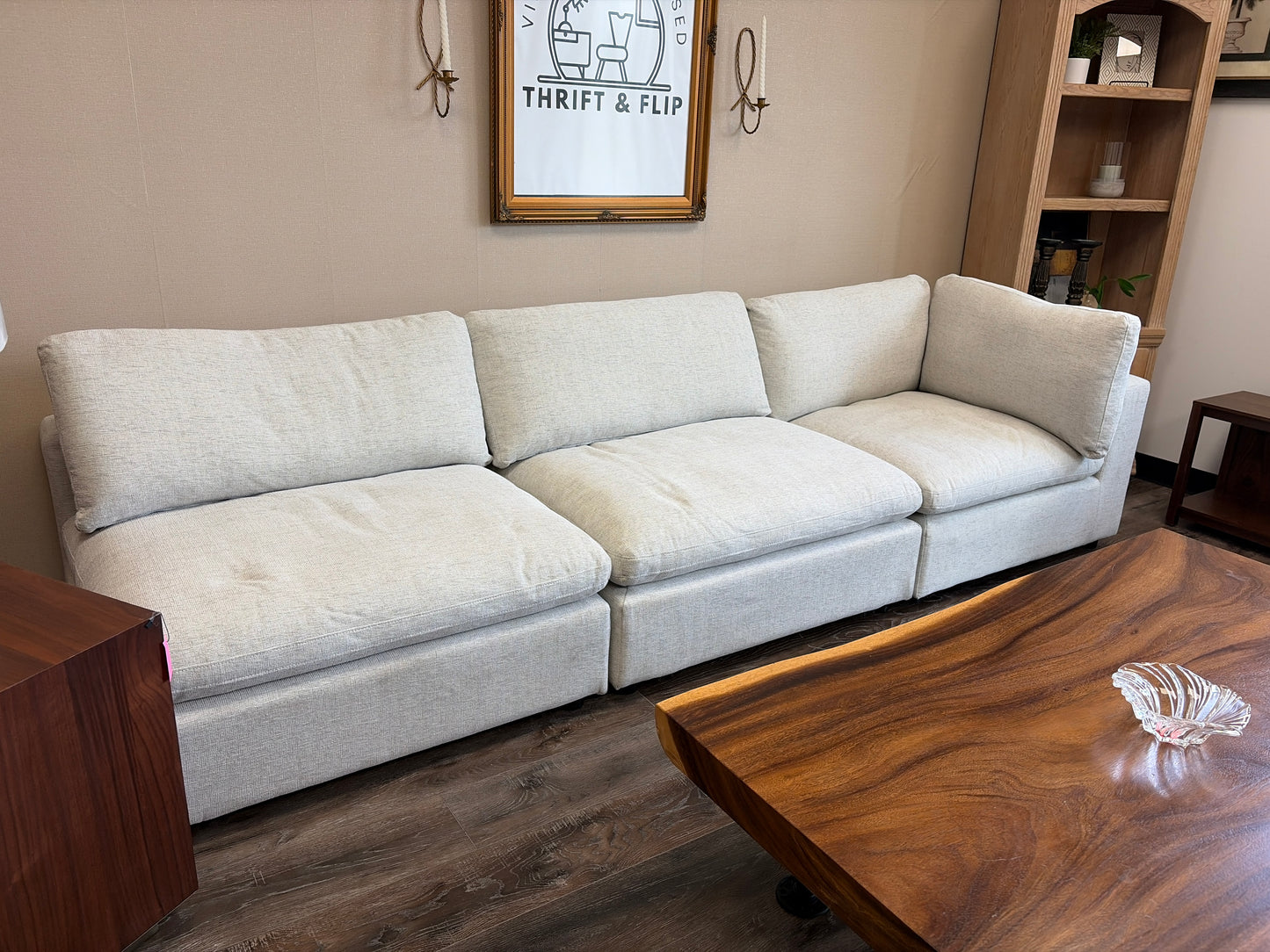 Sofa - 3 Piece Modular Cloud Couch Oatmeal Fabric