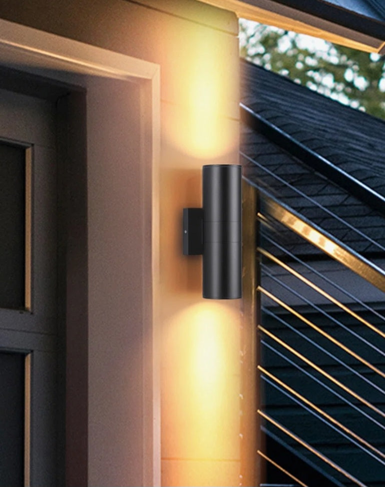 Outdoor Sconces - 12" H Set of 2 Integrated LED Cylinder Up Down Wall Light, Waterproof