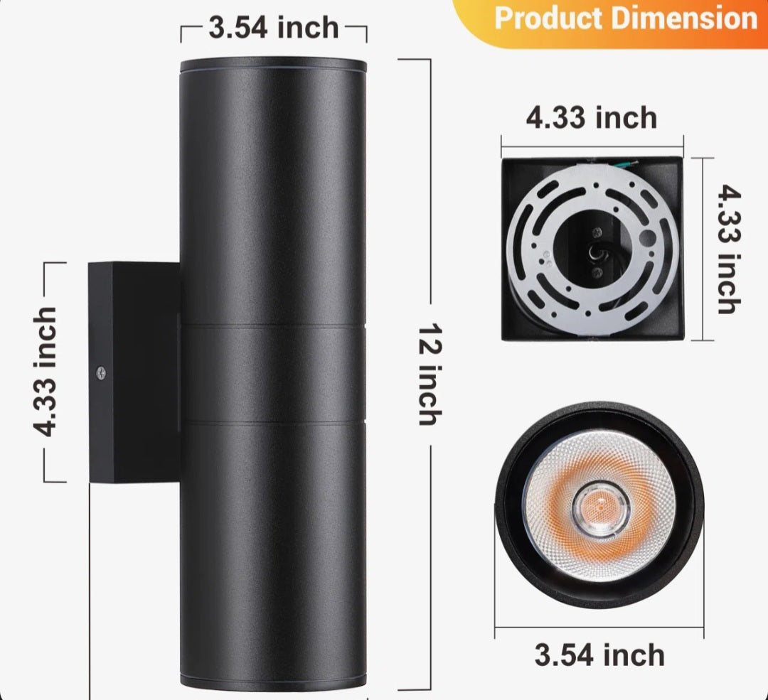 Outdoor Sconces - 12" H Set of 2 Integrated LED Cylinder Up Down Wall Light, Waterproof